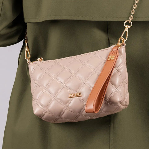 Pochette trapuntata con tracolla, nocciola Thun