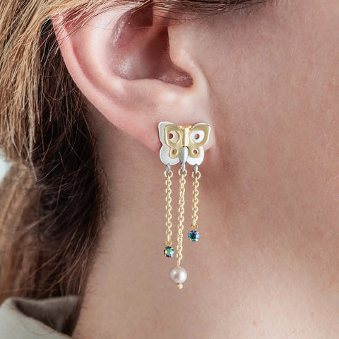 Orecchini chunky con farfalla e catenine