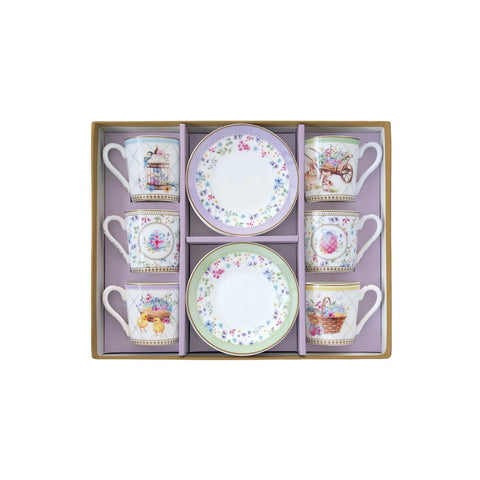 Set 6 tazzine da caffè con piattino in porcellana 100 ml SPRING BLOOM easy life