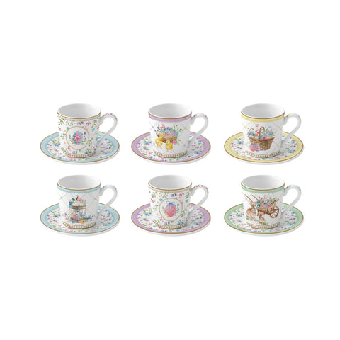 Set 6 tazzine da caffè con piattino in porcellana 100 ml SPRING BLOOM easy life