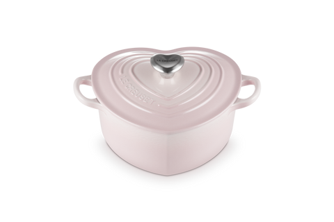 Cocotte a cuore in ghisa vetrificata con pomolo a cuore rosa (shell pink) cm20 Le Creuset