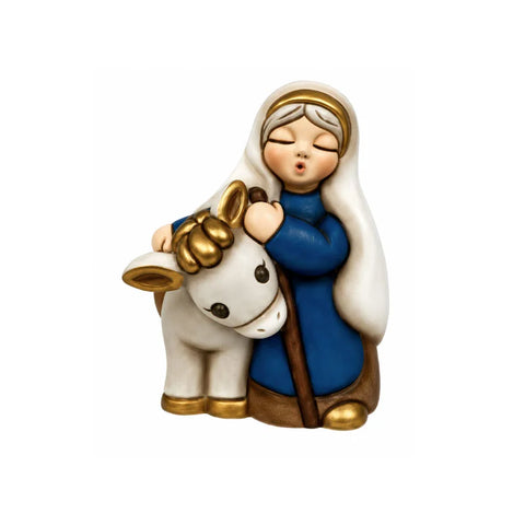 Nonna con asino in ceramica variante Blu – Presepe Classico Thun