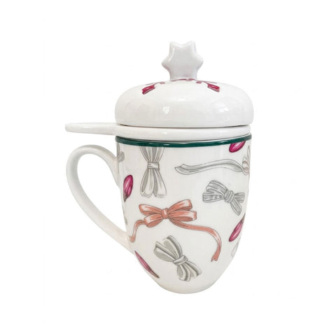 Thun – Tisaniera in porcellana con decori natalizi e coperchio con stella D.9 cm, H.17 cm – Artemis