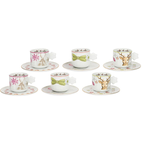 Thun – Set 6 Tazzine Espresso in Porcellana Bianca Decorata con Piattini – Artemis
