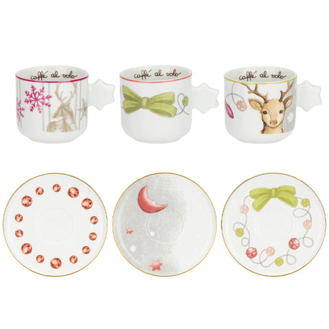 Thun – Set 6 Tazzine Espresso in Porcellana Bianca Decorata con Piattini – Artemis