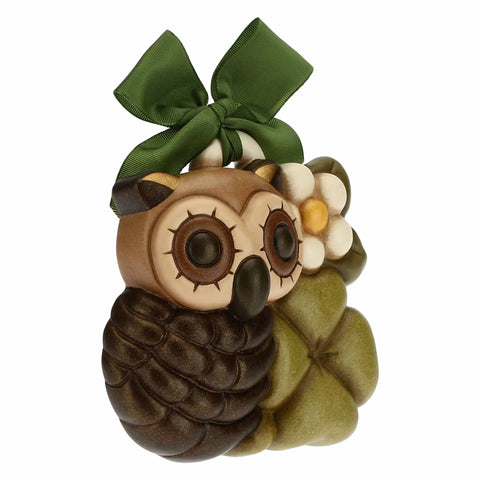 Formella gufo con quadrifoglio portafortuna piccolo