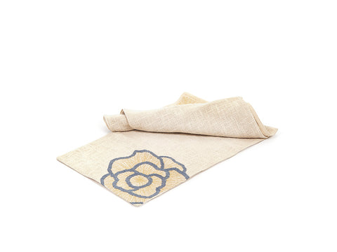 Runner  Cotone c/rosa ricamata  CM35X180 beige/blu    Bruco