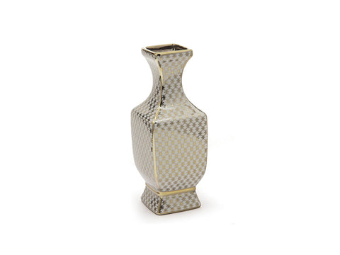 VASO CERAMICA DALIAN CM14X14X35 BIANCO-ORO BRUCO