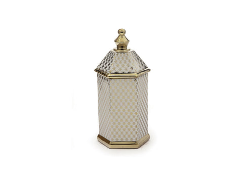 VASO C/COPERCHIO CERAMICA DALIAN CM16X16X35 BIANCO-ORO BRUCO