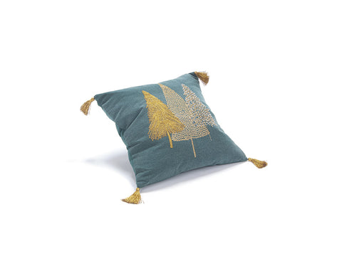 CUSCINO SPARKLE TREES C/NAPPE E PERLINE  VERDE/ORO BRUCO
