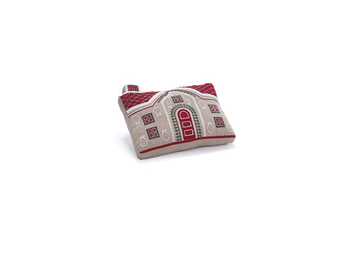 CUSCINO BIG HOUSE" C/PERLINE BIANCO/ROSSO BRUCO