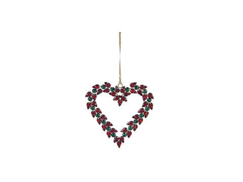 DECORAZIONE CUORE NOEL C/PIETRE DIAMOND CM12X12   ROSSO/VERDE BRUCO