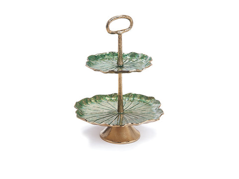 ETAGERE ALLUMINIO FOGLIA CM38X38X50 VERDE/ORO BRUCO