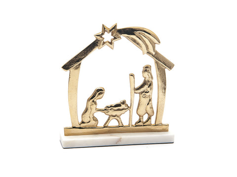 NATIVITA' METAL SHAPE C/BASE MARMO CM20X5X22 ORO BRUCO