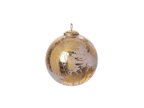 DECORAZIONE SFERA VETRO FOGLIA ORO D13 BIANCO-ORO BRUCO