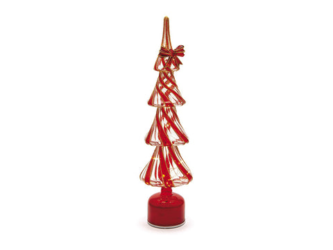 ALBERO ROTANTE IN VETRO C/FIOCCO E LUCI A BATTERIA CM9X49 ROSSO BRUCO