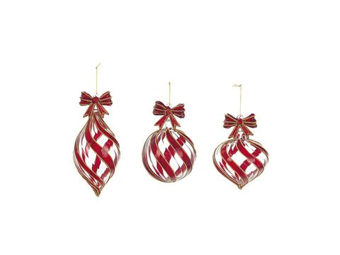 SFERA VETRO TWIST C/FIOCCO CM10X15  ASS ROSSO BRUCO
