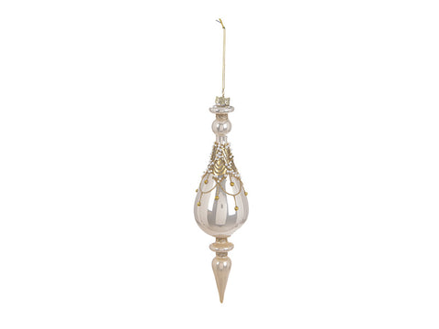 DECORAZIONE PENDENTE VETRO PEARL CM27 BIANCO-ORO BRUCO