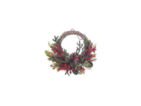 CORONA WILLOW C/PINO E MELOGRANI  VERDE-ROSSO BRUCO