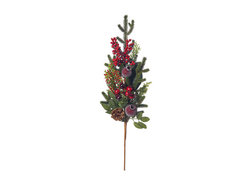 RAMO  PINO E MELOGRANI CM66 VERDE-ROSSO BRUCO