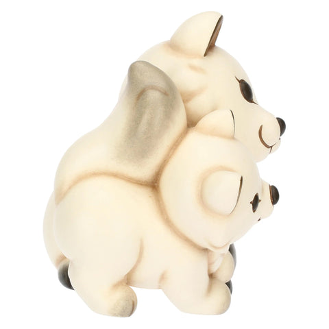 Coppia volpe bianca Perla con la sua mamma in ceramica Inverno Incantato, grande Linea Inverno incantato