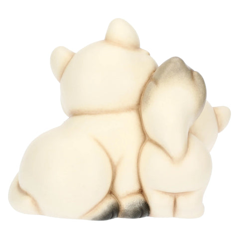 Coppia volpe bianca Perla con la sua mamma in ceramica Inverno Incantato, grande Linea Inverno incantato