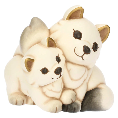 Coppia volpe bianca Perla con la sua mamma in ceramica Inverno Incantato, grande Linea Inverno incantato