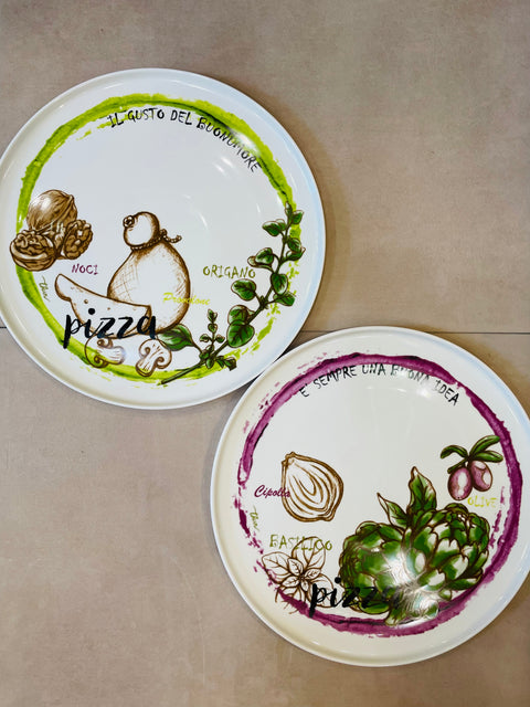Set 2 piatti pizza acqua e farina Thun verde e viola