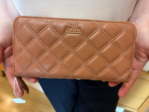 Portafoglio trapuntato con zip, moka Thun