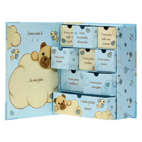 Scatola ricordi blu con Teddy Linea Baby