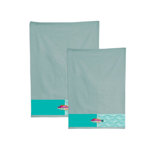 Set asciugamani 1+1 in spugna di cotone stampato Aquarium Casa Anversa