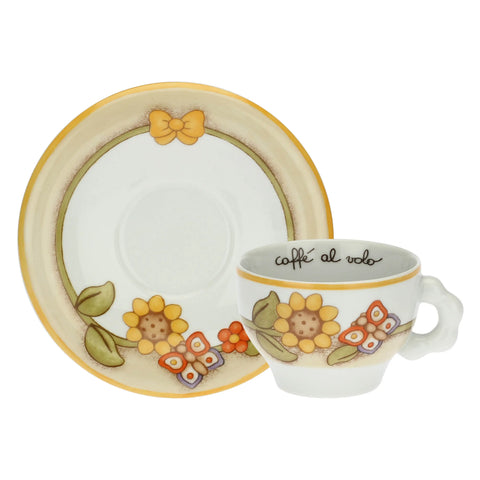 Set 2 tazze Country con fiori, farfalla e uccellino medio