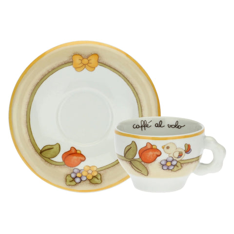 Set 2 tazze Country con fiori, farfalla e uccellino medio