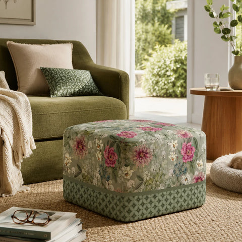 Pouf Quadrato Giardino Verde  Casa Anversa 58 x 58 x 40 cm
