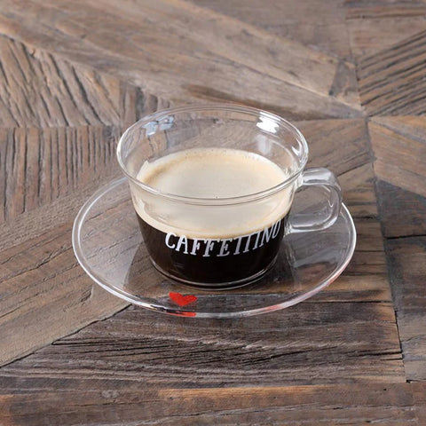 Set 2 tazzine espresso con piattino Caffettino cuori rossi