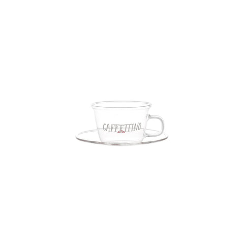 Set 2 tazzine espresso con piattino Caffettino cuori rossi