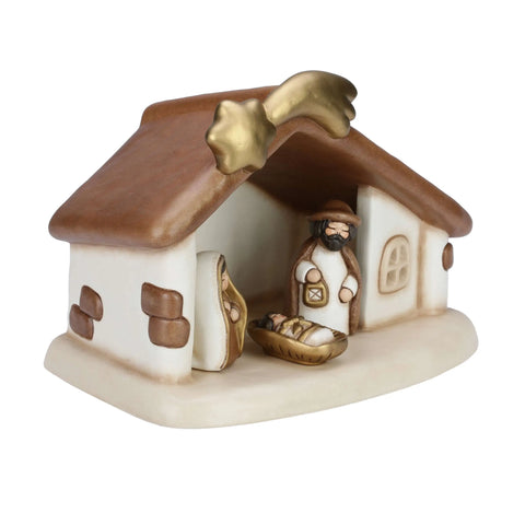 Set capanna con stella cometa e Sacra Famiglia con Gesù, Giuseppe e Maria bianco