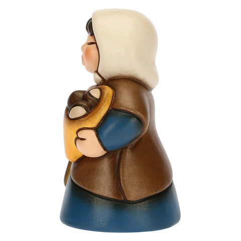 Donna con castagne in ceramica Presepe Classico blu