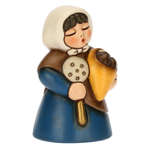 Donna con castagne in ceramica Presepe Classico blu