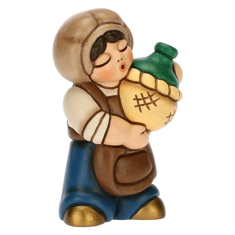 Oste con damigiana blu in ceramica Presepe Classico