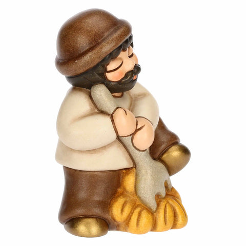 Uomo con forcone e fieno in ceramica Presepe Classico