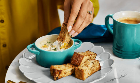 Mini cocotte rotonda in gres vetrificato blue riviera Le creuset