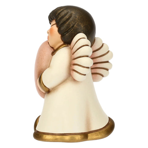 Angelo in ceramica con cuore rosa
