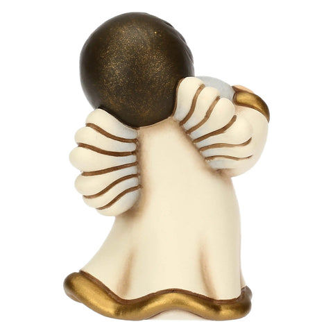 Angelo in ceramica con cuore azzurro