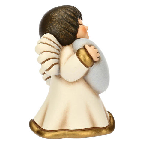 Angelo in ceramica con cuore azzurro