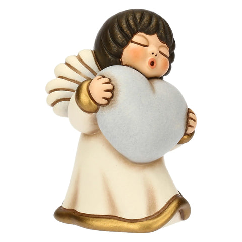 Angelo in ceramica con cuore azzurro