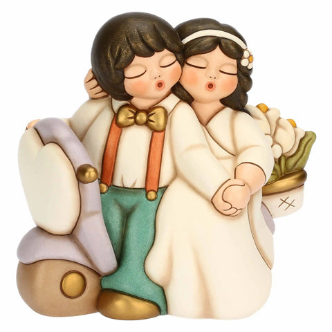 Sposini in ceramica su moto con fiori, maxi Thun