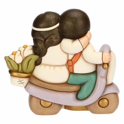 Sposini in ceramica su moto con fiori, maxi Thun