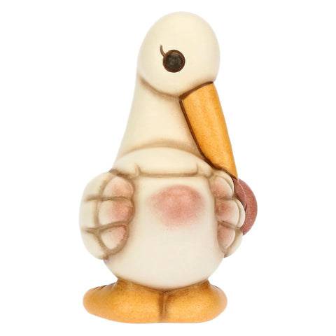 Cicogna Cindy in ceramica con ciuccio rosa