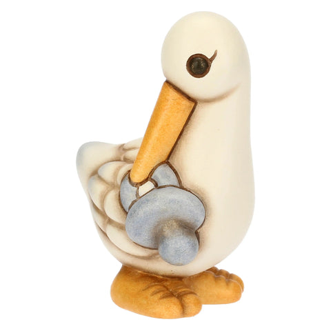 Cicogna Cindy in ceramica con ciuccio azzurro